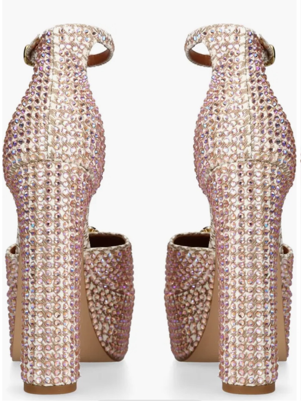 Embellished Pink Crystal Platform Sandals with Ankle Strap - Picture 2 of 8